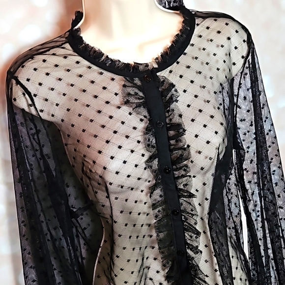 Hesperus | Sheer Mesh Netting Black Ruffled Blouse - Picture 2 of 9